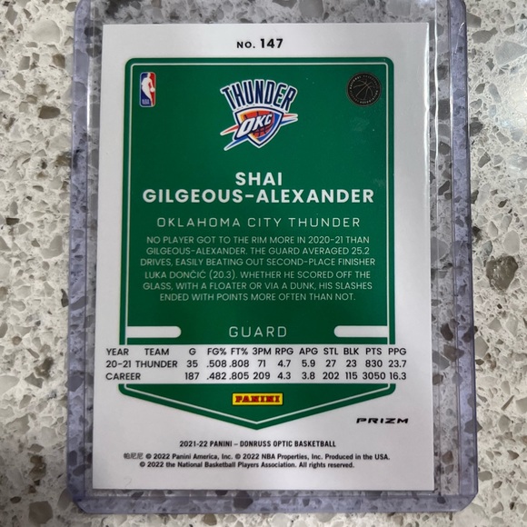 SHAI GILGEOUS-ALEXANDER PURPLE PRIZM CARD HOLO OKC THUNDER NBA OPTIC - Picture 2 of 2